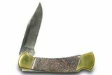 Pocket Knife With Fossil Dinosaur Bone (Gembone) Inlays #370850-4